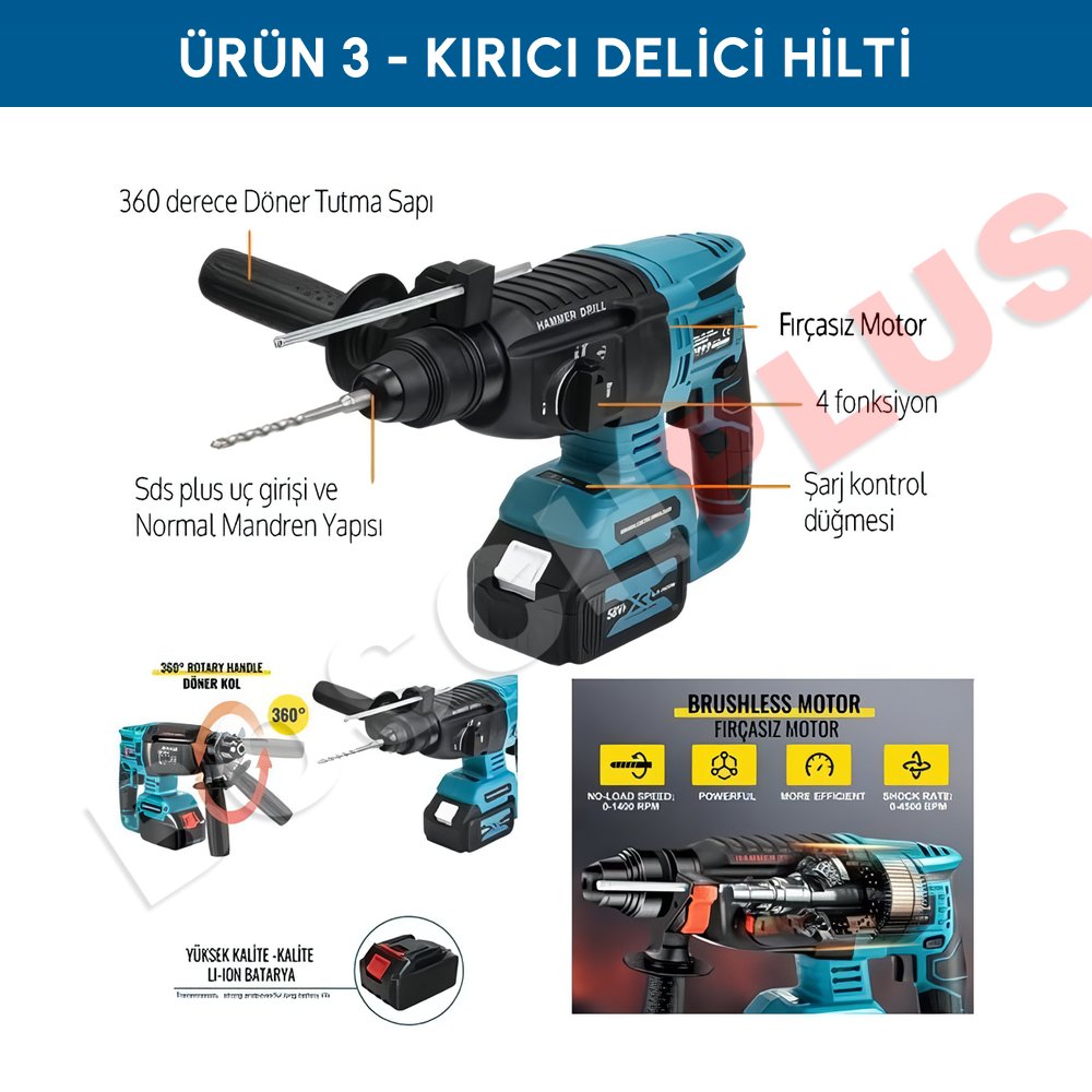 Bosch Plus BP007 Akülü Ultra 3lü Set kırıcı delici özellikler