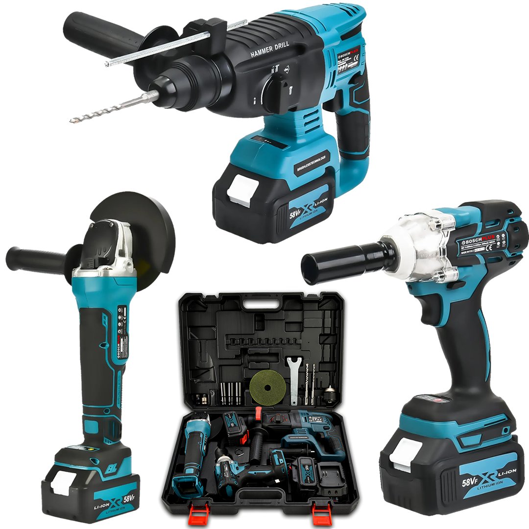 BoschPlus BP007 Akülü Ultra 3lü Set Somun Sıkma Sökme, Kırıcı Delici, 125mm Avuç Taşlama 58Vf 5ah