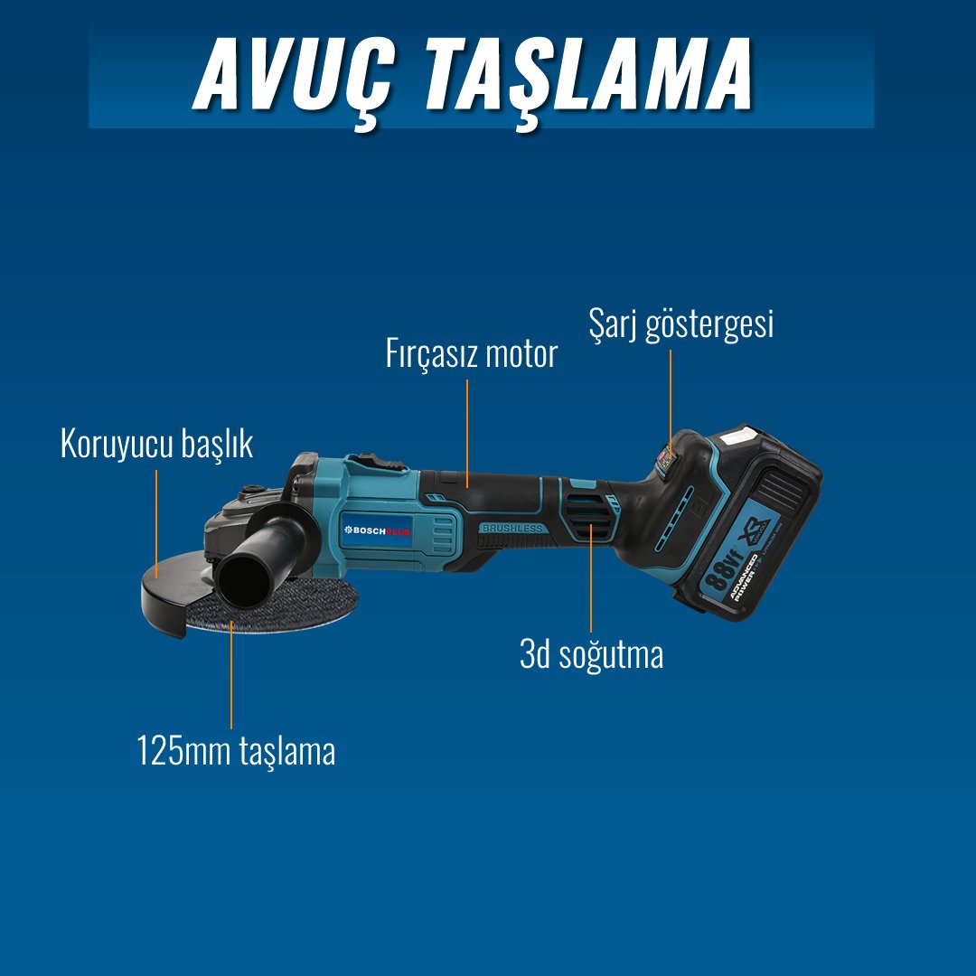 Bosch Plus EEA376 Akülü Süper 5li Set Makina 88vf 5ah avuç taşlama özellikleri