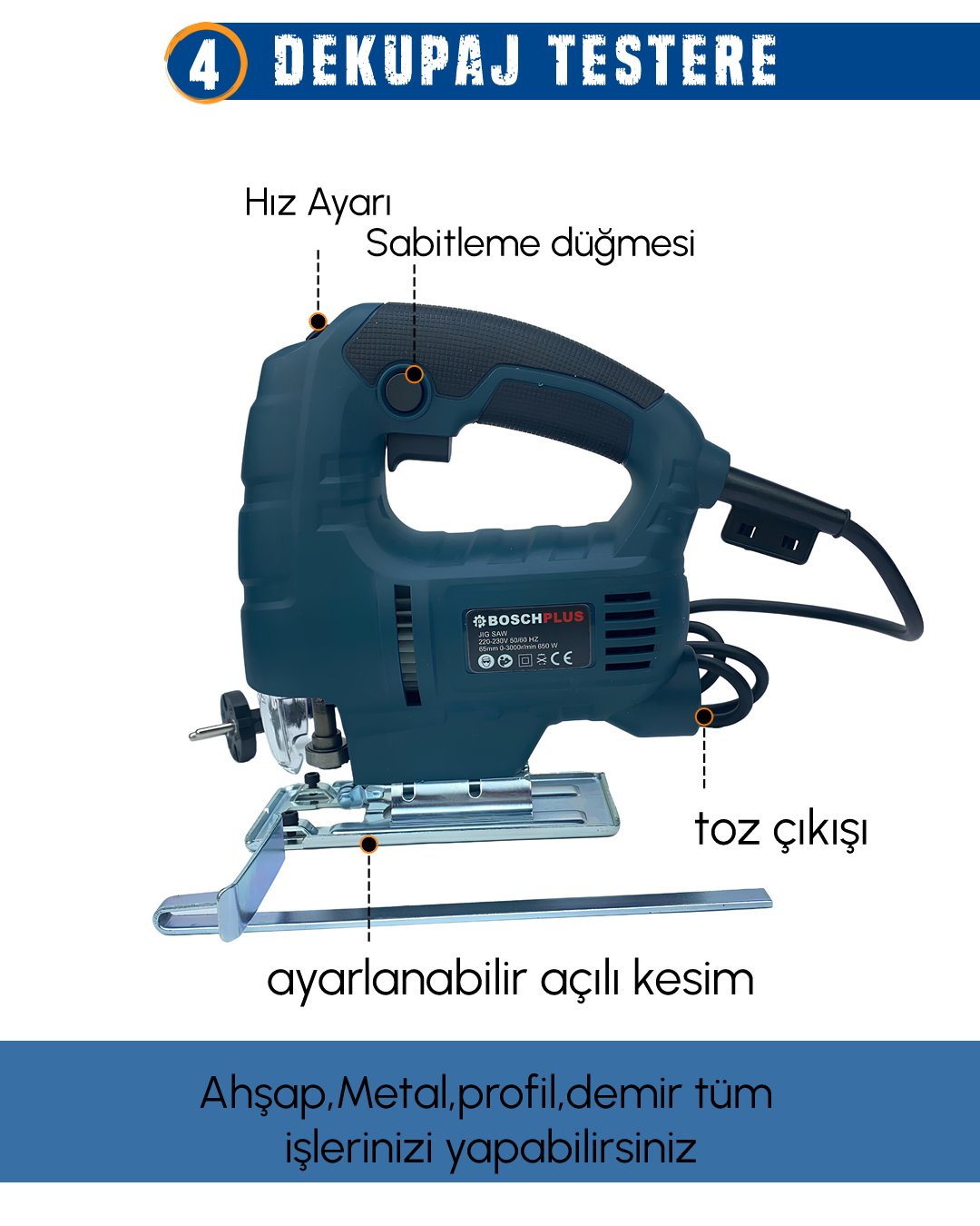 BoschPlus BP010 Elektrikli 4 lü Makine Seti dekupaj testere özellikleri