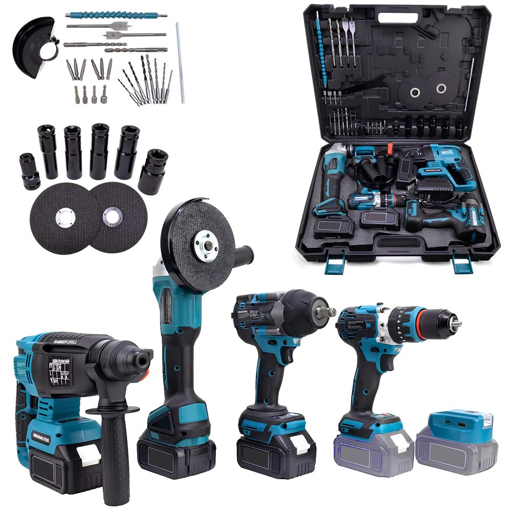 BoschPlus BP018 Akülü Kömürsüz 5li Set Makine (800Nm Somun Sökme, Kırıcı Delici , 13mm Darbeli Vidalama, 125mm Avuç Taşlama, Powerbank ve Led) 88Vf 10P