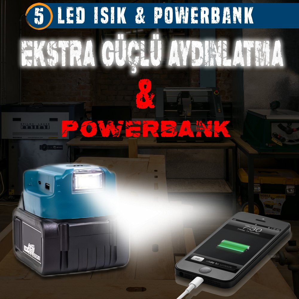 Akülü Kömürsüz 5li Set Makine powerbank ve led özellikleri